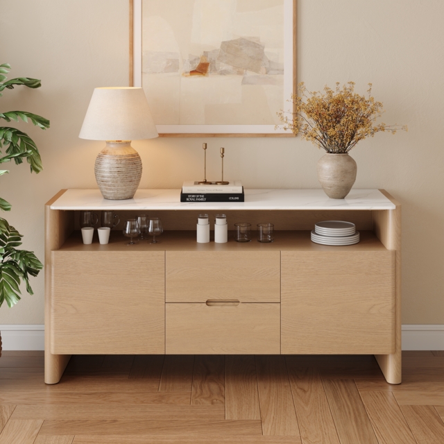 Arvona 160 cm Sintered Stone Sideboard with Open Storage & Adjustable Shelves - image 1