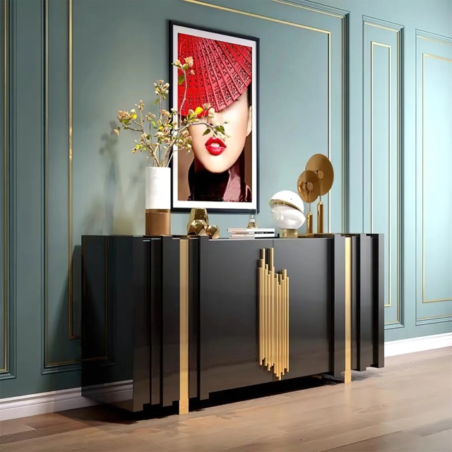 Aurea 160 cm Light Luxury Sideboard Black Rectangular Buffet 2 Doors 2 Shelves in Gold - image 1