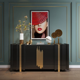 Aurea 160 cm Light Luxury Sideboard Black Rectangular Buffet 2 Doors 2 Shelves in Gold - thumbnail 2