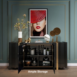 Aurea 160 cm Light Luxury Sideboard Black Rectangular Buffet 2 Doors 2 Shelves in Gold - thumbnail 3