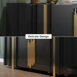 Aurea 160 cm Light Luxury Sideboard Black Rectangular Buffet 2 Doors 2 Shelves in Gold - thumbnail 4