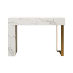 1200mm White Console Table Modern Accent Table For Entryway with 2 Drawers & Stainless Steeel Base in Gold - thumbnail 6