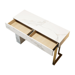 1200mm White Console Table Modern Accent Table For Entryway with 2 Drawers & Stainless Steeel Base in Gold - thumbnail 8