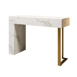 1200mm White Console Table Modern Accent Table For Entryway with 2 Drawers & Stainless Steeel Base in Gold - thumbnail 9