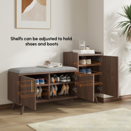 Shoe Storage Entryway Bench with Right-Side Cabinet Engineered Wood Shoe Rack in Black  Walnut (1200mm) - thumbnail 9