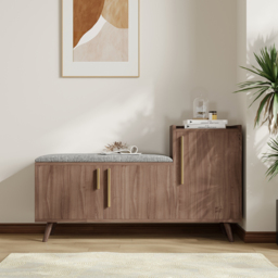 Shoe Storage Entryway Bench with Right-Side Cabinet Engineered Wood Shoe Rack in Black  Walnut (1200mm) - thumbnail 2