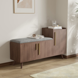 Shoe Storage Entryway Bench with Right-Side Cabinet Engineered Wood Shoe Rack in Black  Walnut (120 cm)