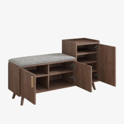 Shoe Storage Entryway Bench with Right-Side Cabinet Engineered Wood Shoe Rack in Black  Walnut (1200mm) - thumbnail 8