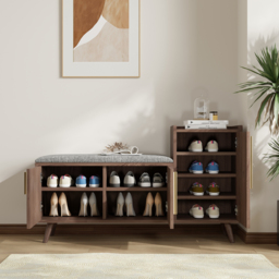 Shoe Storage Entryway Bench with Right-Side Cabinet Engineered Wood Shoe Rack in Black  Walnut (1200mm) - thumbnail 3