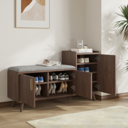 Shoe Storage Entryway Bench with Right-Side Cabinet Engineered Wood Shoe Rack in Black  Walnut (1200mm) - thumbnail 4