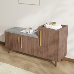 Shoe Storage Entryway Bench with Right-Side Cabinet Engineered Wood Shoe Rack in Black  Walnut (1200mm) - thumbnail 5