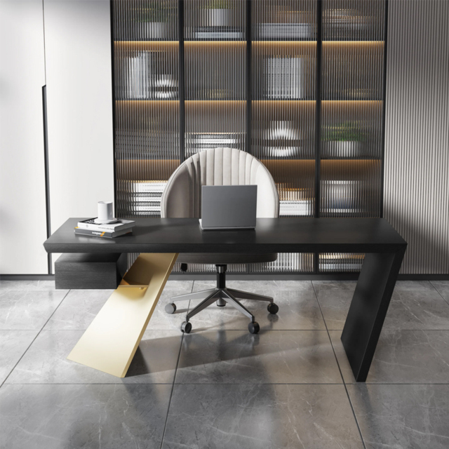 Cabstract Modern Black & Gold Office Desk Writing Desk with Drawer Computer Desk (1400mm) - image 1