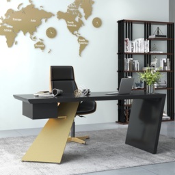 Cabstract Modern Black & Gold Office Desk Writing Desk with Drawer Computer Desk (1400mm) - thumbnail 5
