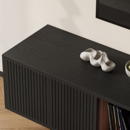TV Stand in Wood with Open Shelf and Ample Storage, Modern Black 2000 mm TV Unit - thumbnail 9