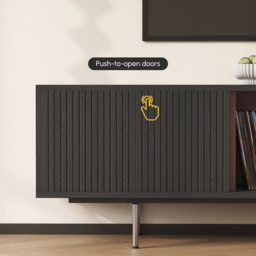 TV Stand in Wood with Open Shelf and Ample Storage, Modern Black 2000 mm TV Unit - thumbnail 7