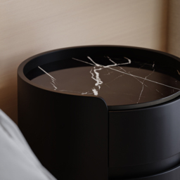 Modern bedside table with 3-drawers and 40 cm wide bedside cabinet in white, marble and leather design - thumbnail 8