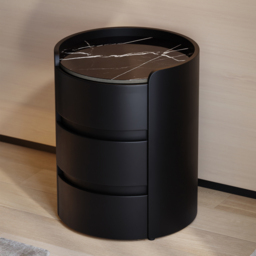 Modern bedside table with 3-drawers and 40 cm wide bedside cabinet in white, marble and leather design - thumbnail 2