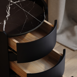 Modern bedside table with 3-drawers and 40 cm wide bedside cabinet in white, marble and leather design - thumbnail 9