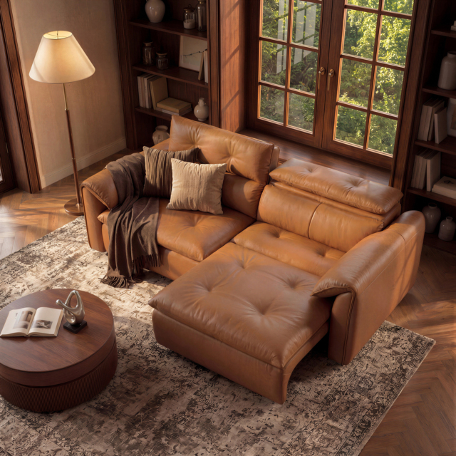 222cm 2-Seater Genuine Leather Power Convertible Sleeper Sofa with Adjustable Headrests - image 1