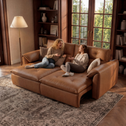 222cm 2-Seater Genuine Leather Power Convertible Sleeper Sofa with Adjustable Headrests - thumbnail 4