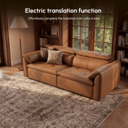 222cm 2-Seater Genuine Leather Power Convertible Sleeper Sofa with Adjustable Headrests - thumbnail 7
