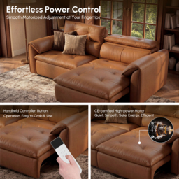 222cm 2-Seater Genuine Leather Power Convertible Sleeper Sofa with Adjustable Headrests - thumbnail 8
