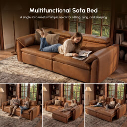 222cm 2-Seater Genuine Leather Power Convertible Sleeper Sofa with Adjustable Headrests - thumbnail 9