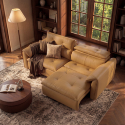 222cm 2-Seater Genuine Leather Power Convertible Sleeper Sofa with Adjustable Headrests