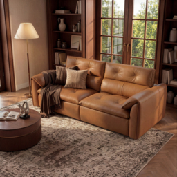 222cm 2-Seater Genuine Leather Power Convertible Sleeper Sofa with Adjustable Headrests - thumbnail 3