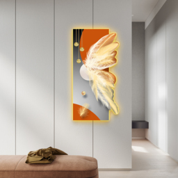 Modern Abstract LED Wall Art with Backlit Light Unique Feather Design for Living Room Home Decor - thumbnail 6