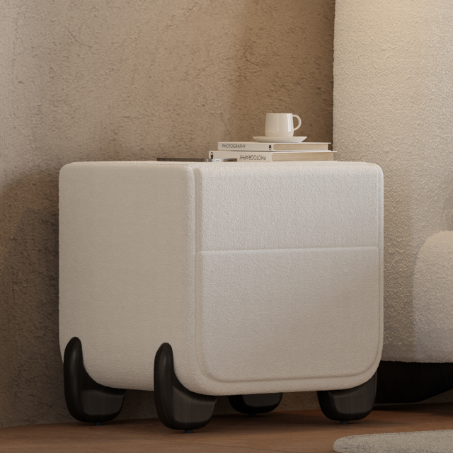 Curva Smart Boucle Nightstand with Wood Legs 2-Drawer Bedside Table in White Set of 2 - image 1