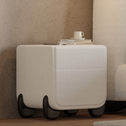 Curva Smart Boucle Nightstand with Wood Legs 2-Drawer Bedside Table in White Set of 2