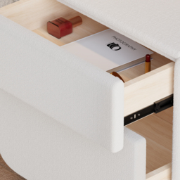 Curva Smart Boucle Nightstand with Wood Legs 2-Drawer Bedside Table in White Set of 2 - thumbnail 9