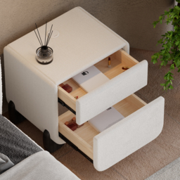 Curva Smart Boucle Nightstand with Wood Legs 2-Drawer Bedside Table in White Set of 2 - thumbnail 3