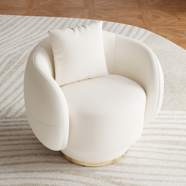 Swivel Barrel Accent Chair Faux Leather Armchair for Living Room in Warm White - image 1