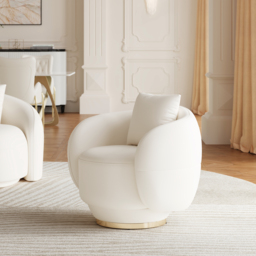 Swivel Barrel Accent Chair Faux Leather Armchair for Living Room in Warm White - thumbnail 7