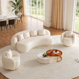 Swivel Barrel Accent Chair Faux Leather Armchair for Living Room in Warm White - thumbnail 5