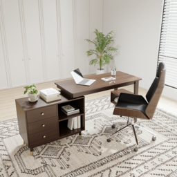 Black Faux Leather Office Chair Desk Chair with Wheels & Adjustable Height - thumbnail 6