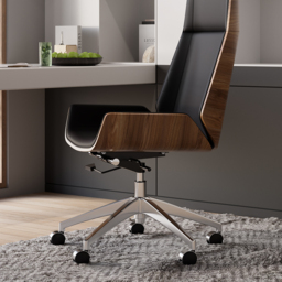Black Faux Leather Office Chair Desk Chair with Wheels & Adjustable Height - thumbnail 9