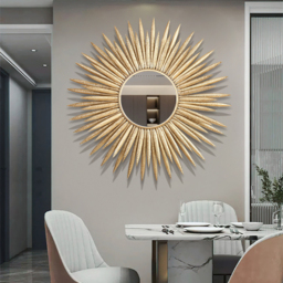 Large Sunburst Wall Mirror – Gold Metal Ray Design - thumbnail 2