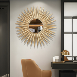 Large Sunburst Wall Mirror – Gold Metal Ray Design - thumbnail 4
