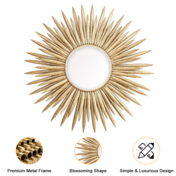 Large Sunburst Wall Mirror – Gold Metal Ray Design - thumbnail 7