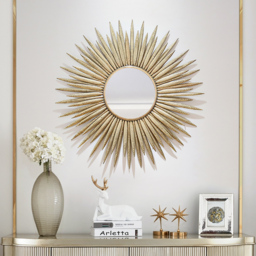 Large Sunburst Wall Mirror – Gold Metal Ray Design - thumbnail 1