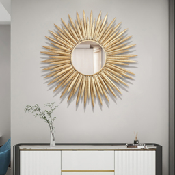Large Sunburst Wall Mirror – Gold Metal Ray Design - thumbnail 3