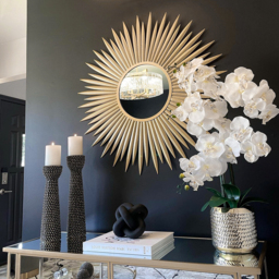 Large Sunburst Wall Mirror – Gold Metal Ray Design - thumbnail 5