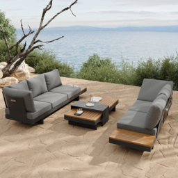 4 PCS L Shaped Outdoor Sectional Sofa Set Modern Yard & Patio Furniture for 6 Person in Gray Cushion & Pillow Included - thumbnail 6