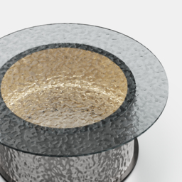Glass Top Round Pedestal Coffee Table Modern LED Black with Stainless Steel Base - thumbnail 7