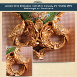 European Style Luxury Wall Hanging Carved Gold Artificial Flowers in Vase - thumbnail 8