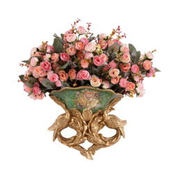 European Style Luxury Wall Hanging Carved Gold Artificial Flowers in Vase - thumbnail 6