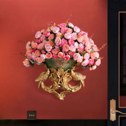 European Style Luxury Wall Hanging Carved Gold Artificial Flowers in Vase - thumbnail 2